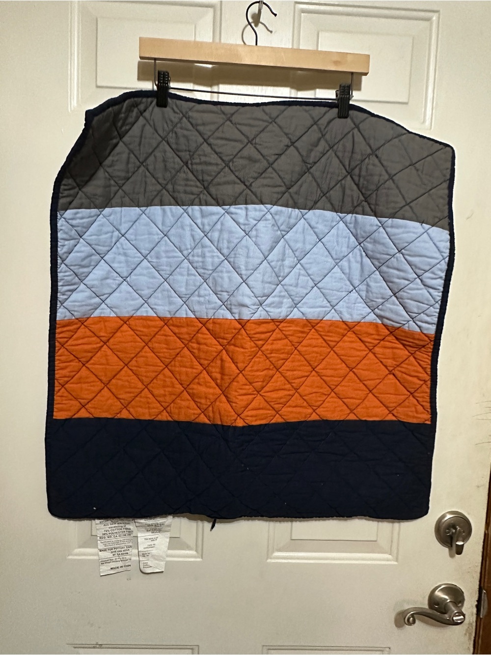 Pottery Barn Kids "Gray/Lt Blue/ Orange/ Navy Striped" Quilted Euro Sham 26 X 26